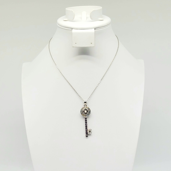 Kirks Folly Purple Aurora Borealis Key Necklace with White Pearl in Silver - Picture 10 of 13